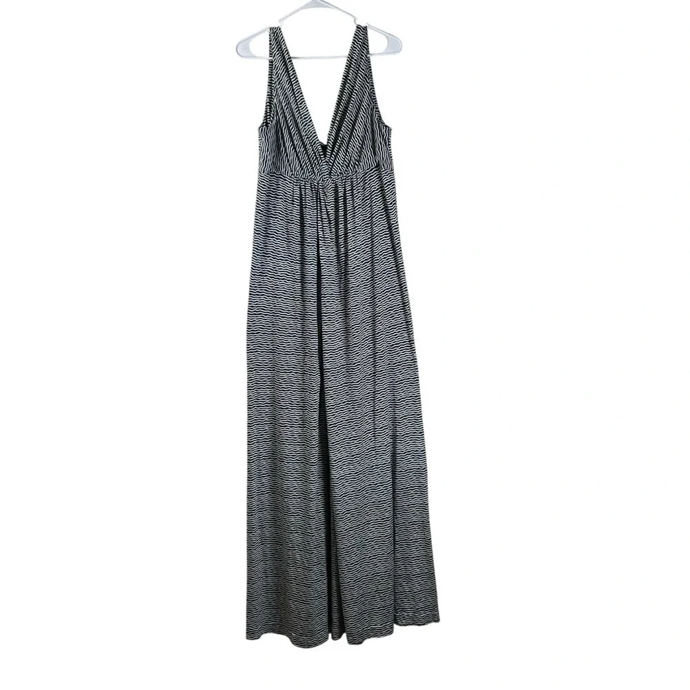 Tory Burch Silk Blend Maxi Dress Blue White Wavy Pattern Resort Date Casual